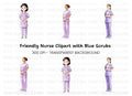 Nurses in Purple Scrubs Clipart Bundle