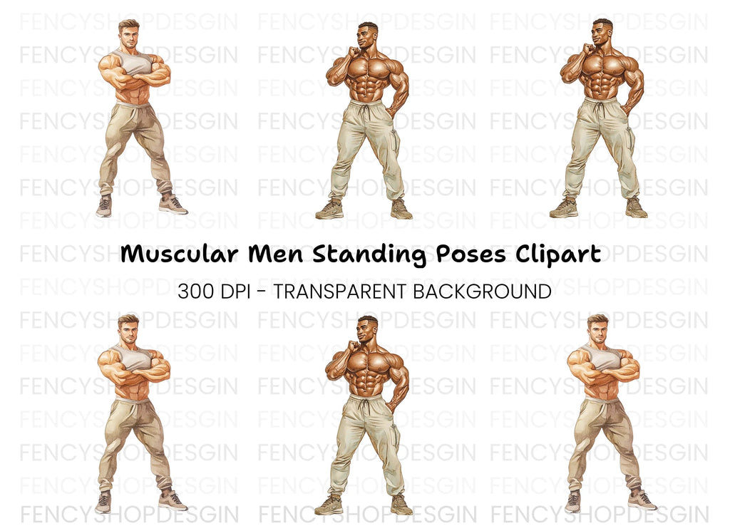 Muscular Men Bodybuilders Clipart Bundle