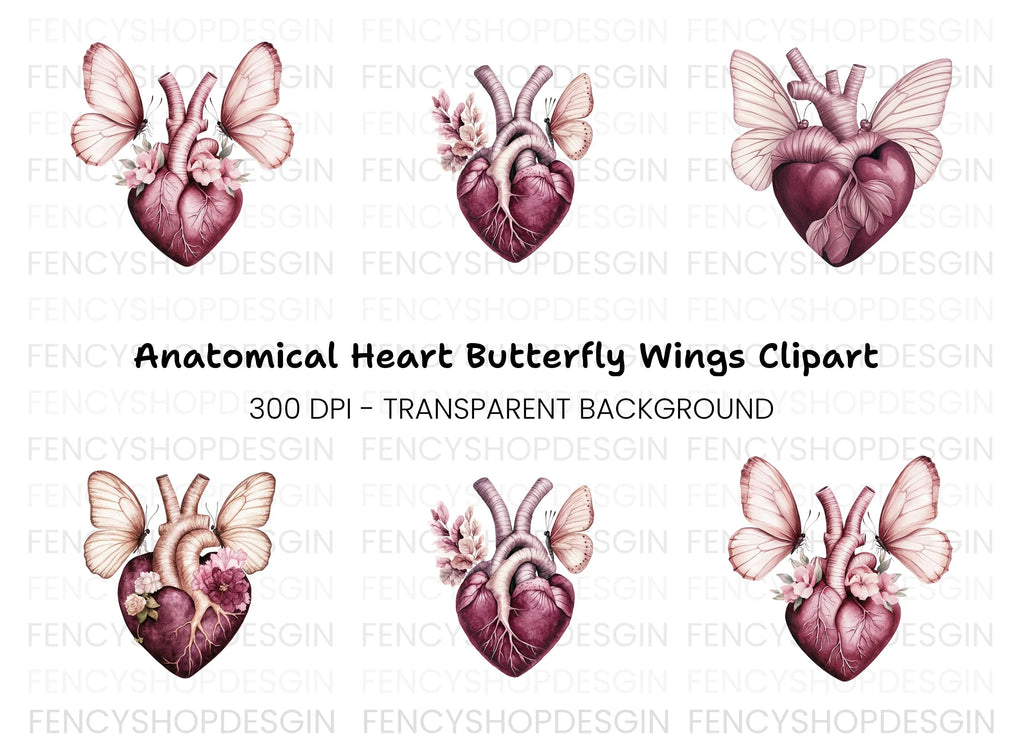 Butterfly Winged Heart Clipart Bundle