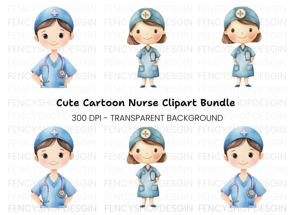 Cute Nurse Characters Clipart Bundle