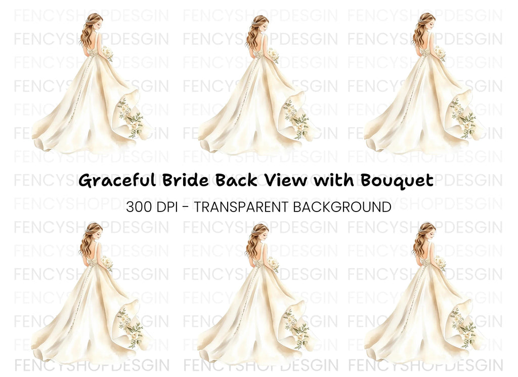 Beautiful Bride with Bouquet Clipart Bundle