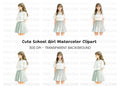 Cute Anime Girl in Pleated Skirt Clipart Bundle