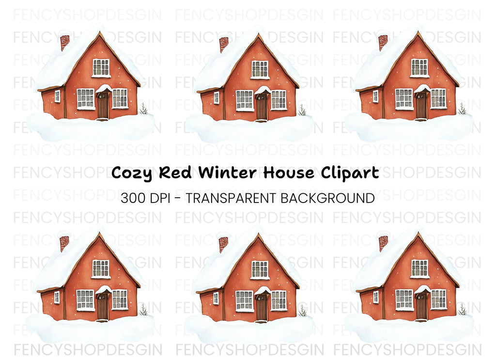 Red Winter House Clipart Bundle