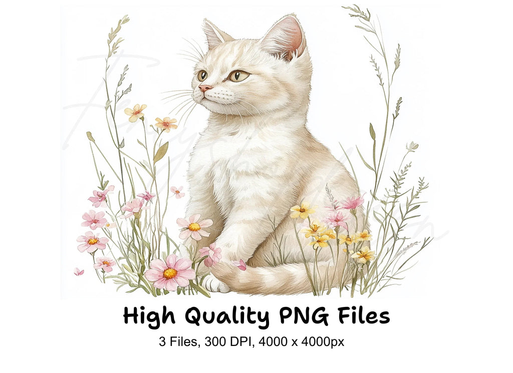 Cats in Wildflower Meadow Clipart Bundle