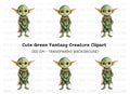 Cute Green Alien Creature Clipart Bundle