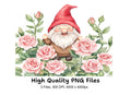 Happy Gnomes with Pink Roses Clipart Bundle