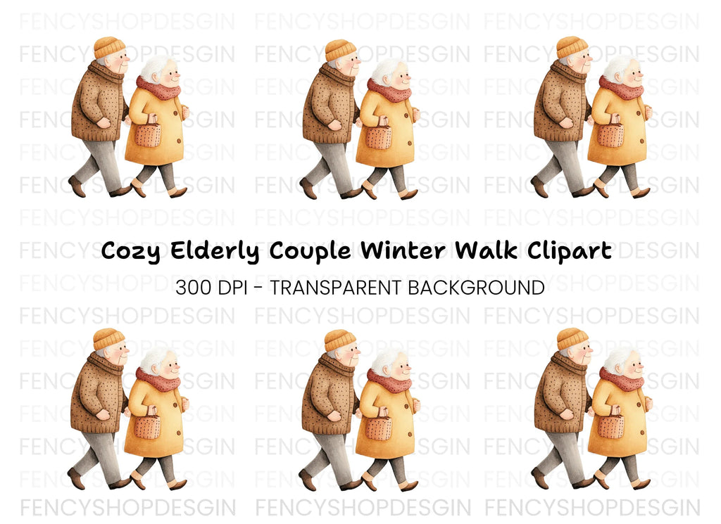 Elderly Couple Walking Clipart Bundle