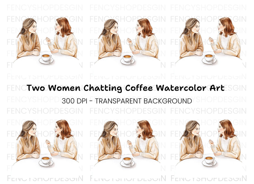 Two Women Chatting Over Coffee Clipart Bundle
