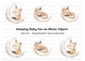 Cute Sleeping Fox on Moon Clipart Bundle