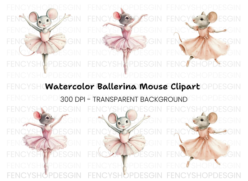 Cute Ballerina Mouse Clipart Bundle