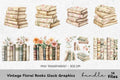 Vintage Floral Books Stack Clipart Bundle