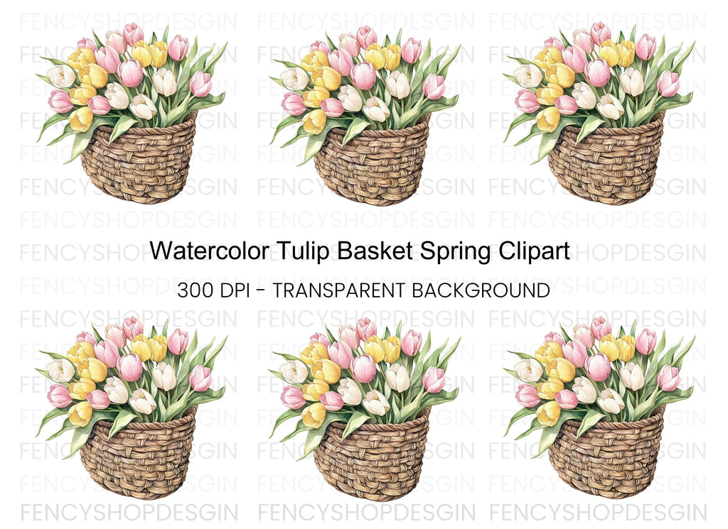 Charming Tulip Basket Clipart Bundle