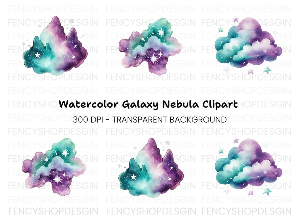 Galaxy Starry Cloud Clipart Bundle