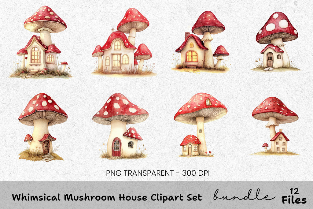 Whimsical Mushroom House Clipart Bundle