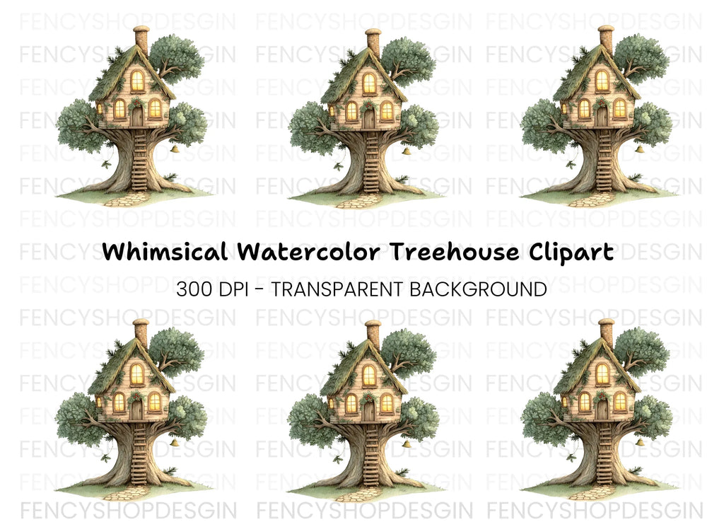 Enchanted Treehouse Illustration Clipart Bundle