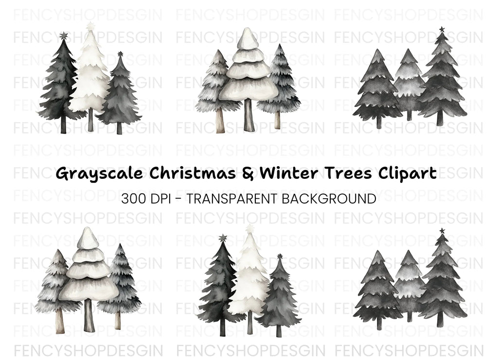 Monochrome Pine Tree Clipart Bundle