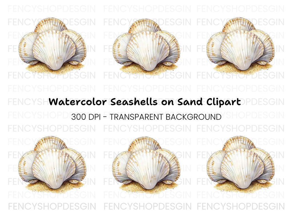 Scallop Shells on Sandy Base Clipart Bundle