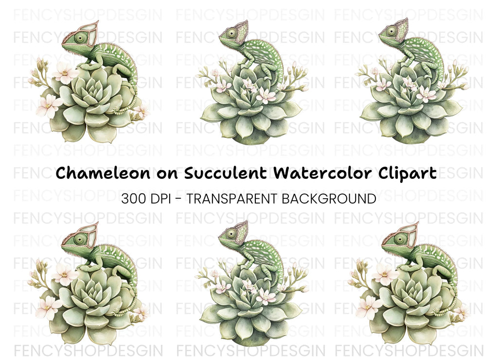 Chameleon on Succulent Clipart Bundle