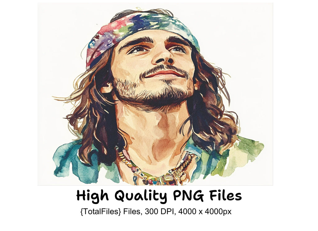 Hippie Men Portraits Clipart Bundle