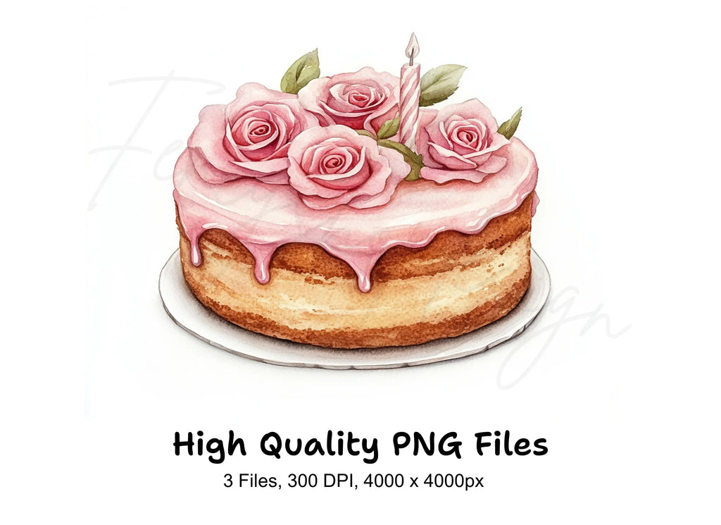 Pink Rose Cake Clipart Bundle