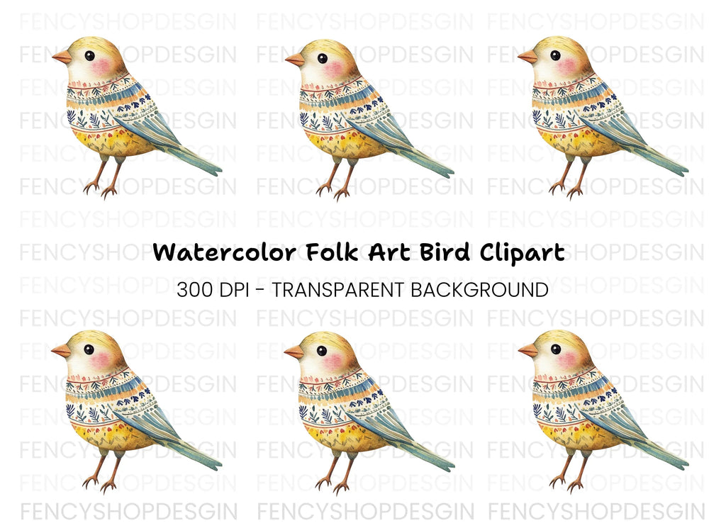 Colorful Folk Bird Clipart Bundle