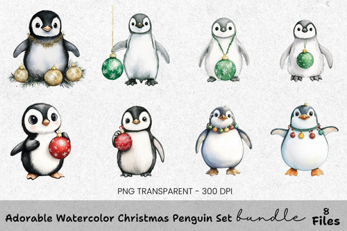 Adorable Christmas Penguin Clipart Bundle