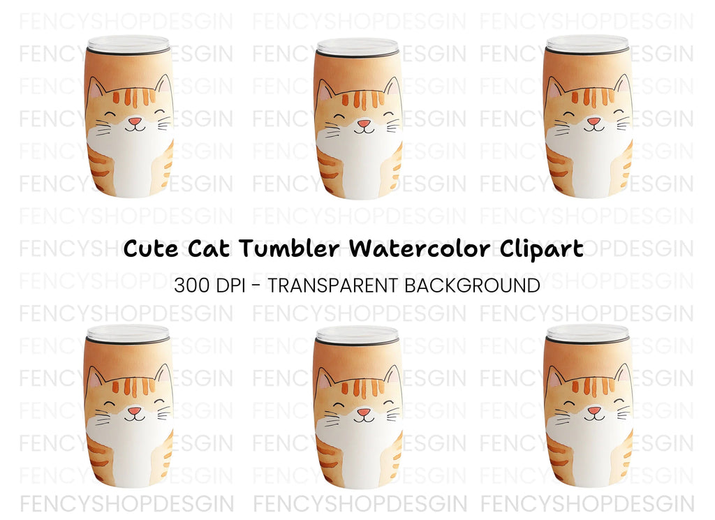 Cute Orange Tabby Cat Tumbler Clipart Bundle
