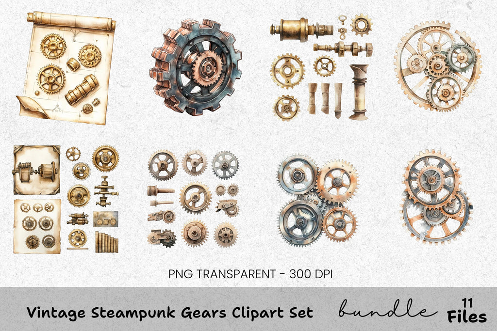 Vintage Steampunk Gears Clipart Bundle