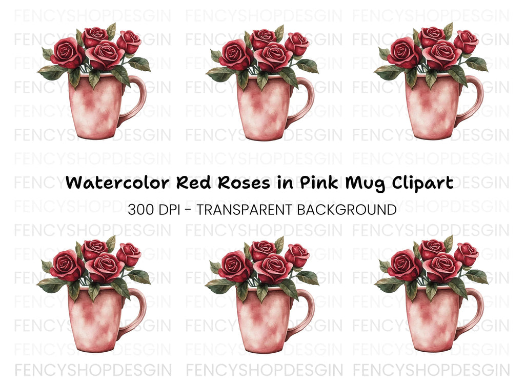 Red Roses in Pink Clipart Bundle