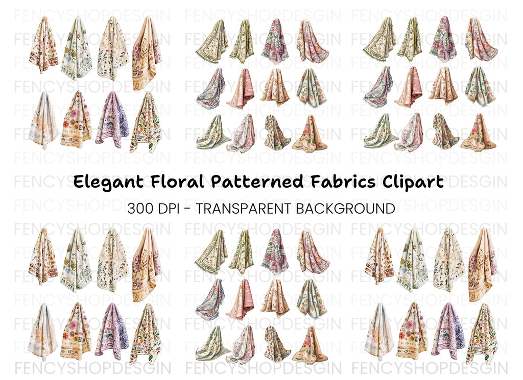 Boho Floral Textile Blanket Clipart Bundle