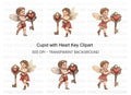 Cute Cherubs with Heart Keys Clipart Bundle
