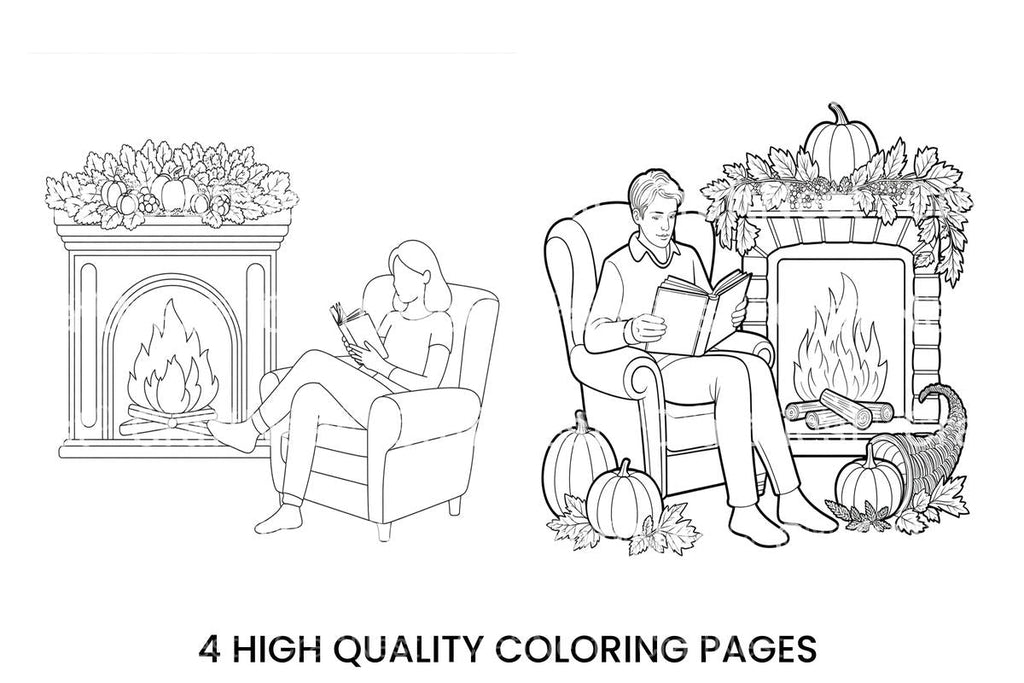 Cozy Reading by the Fireplace Coloring Books