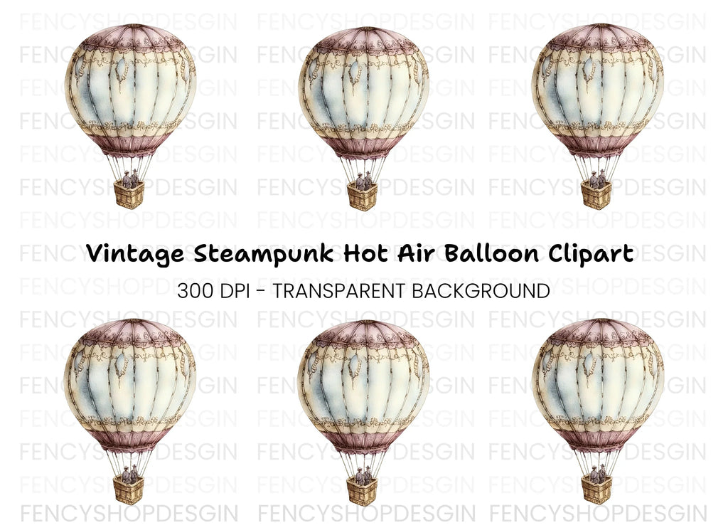 Vintage Hot Air Balloon Clipart Bundle