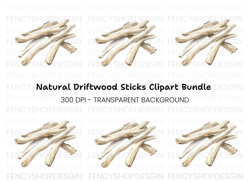 Natural Driftwood Stack Clipart Bundle