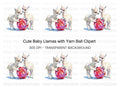 Cute Baby Llamas Playing With Yarn Clipart Bundle