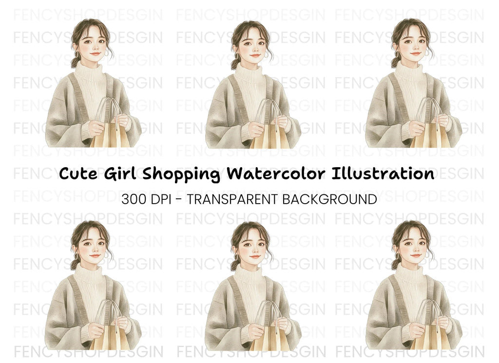 Stylish Woman Shopping Clipart Bundle