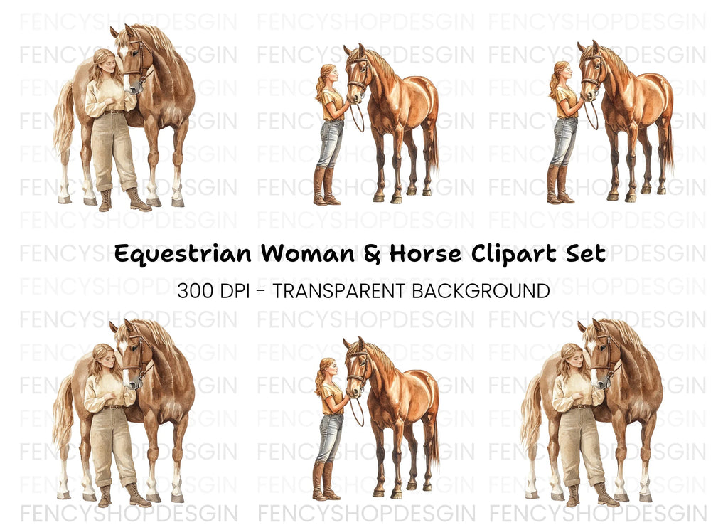 Elegant Woman and Horse Clipart Bundle