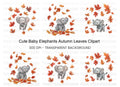 Baby Elephant Autumn Leaves Clipart Bundle