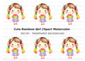 Cute Rainbow Hair Girl Clipart Bundle