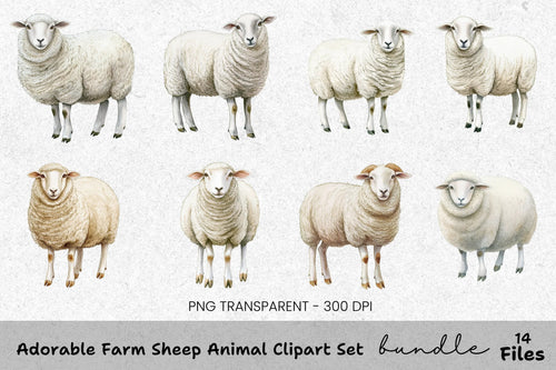Adorable Farm Sheep Animal Clipart Bundle