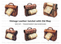 Vintage Leather Satchel with Old Maps Clipart Bundle