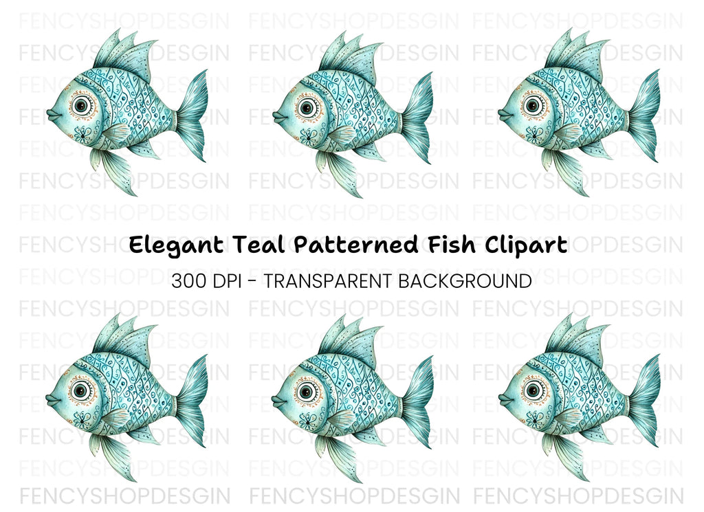 Decorative Blue Fish Clipart Bundle
