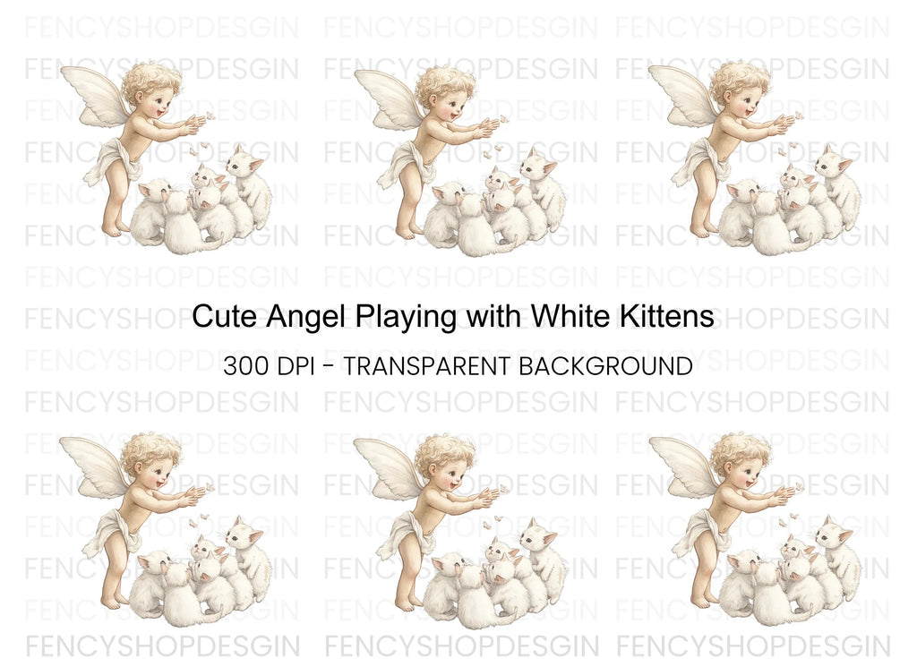 Cute Angel Baby Playing with Kittens Clipart Bundle