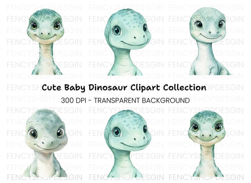 Adorable Baby Dinosaur Faces Clipart Bundle