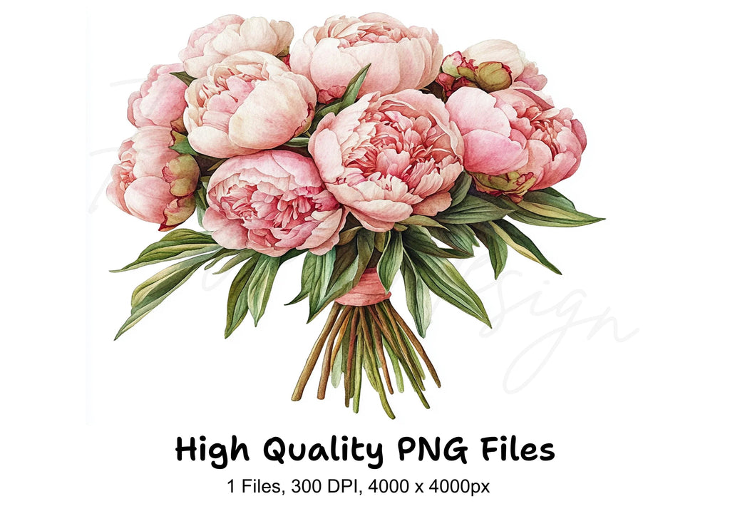 Pink Peony Bouquet Clipart Bundle