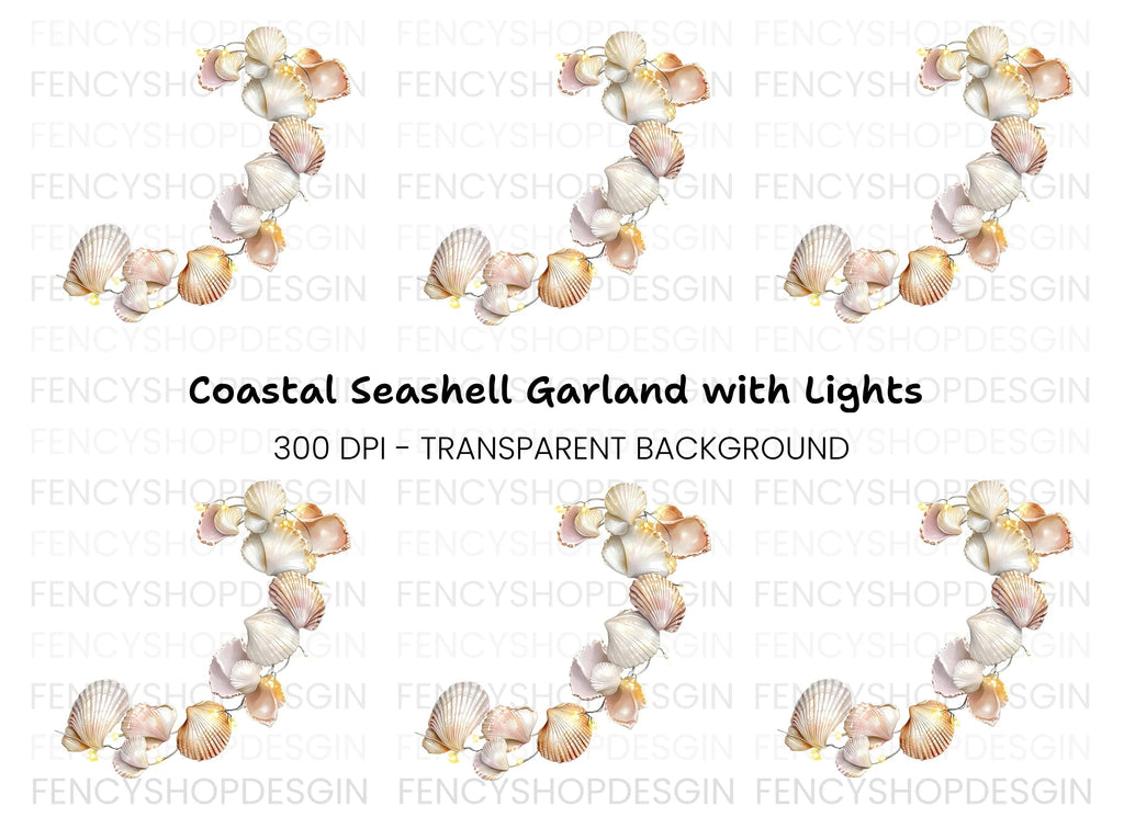 Shimmering Seashell Garland Clipart Bundle