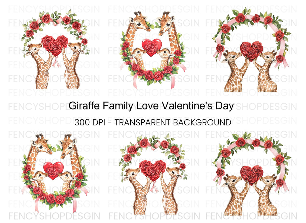 Cute Giraffe Couple Valentine Clipart Bundle
