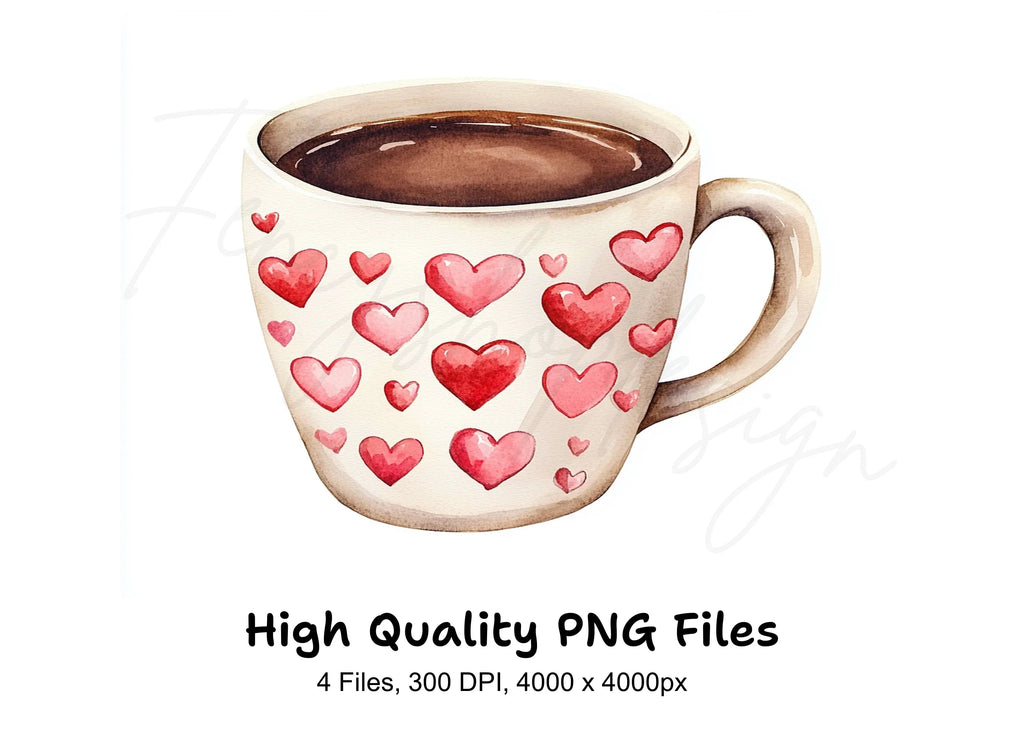 Heart Patterned Hot Chocolate Mugs Clipart Bundle