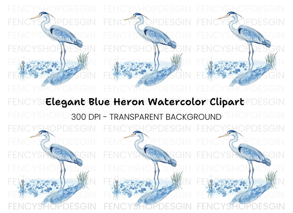 Elegant Blue Heron Clipart Bundle