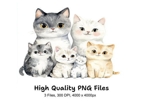 Adorable Cat Family Clipart Bundle